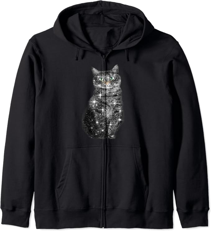 Adorable Stunning Black Cat Zip Hoodie Clothing